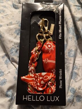 Hello Lux Crossbody Gold Chain Bandana Fabric Wristlet Holder New